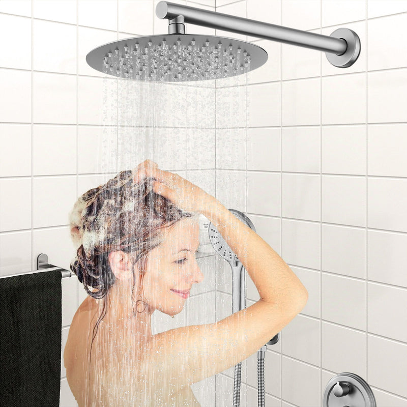 Wall Mounted Shower Set With High Pressure 10" Rain Shower Head And 5 Function Handheld Shower Head - Brushed Nickel