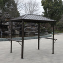 Grill Hardtop Gazebo Outdoor Metal Hard Top Gazebo, Permanent Bbq Gazebo With Galvanized Steel, Aluminum Framed Pavilion With Shelves - Dark Brown