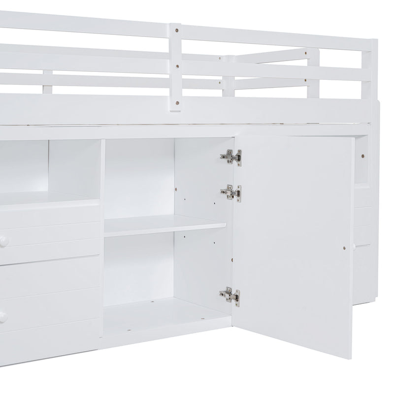 Loft Bed With 4 Drawers, Underneath Cabinet And Shelves