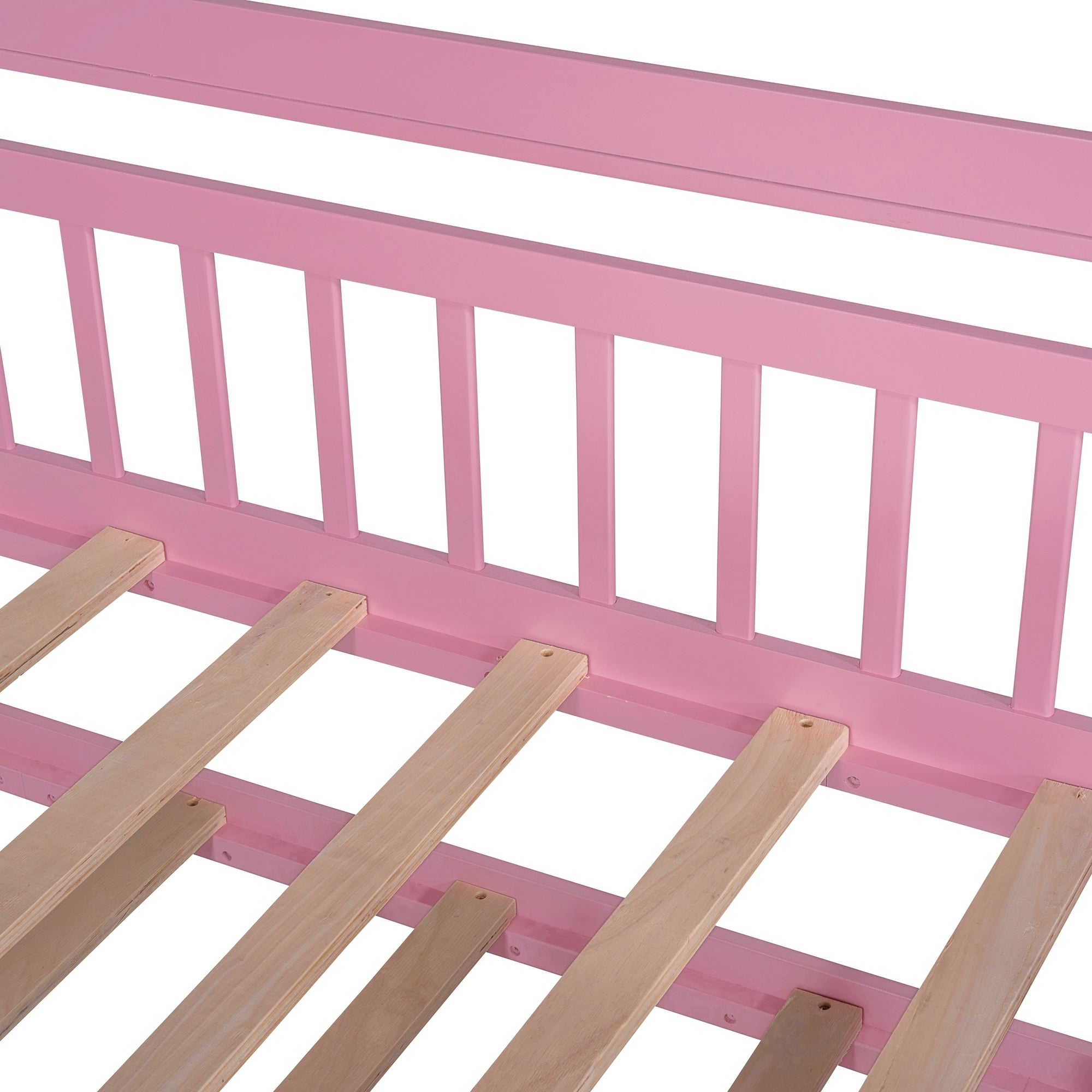 Wooden Twin Size House Bed with Trundle,Kids Bed with Shelf, Pink - Atlantic Fine Furniture Melbourne FL