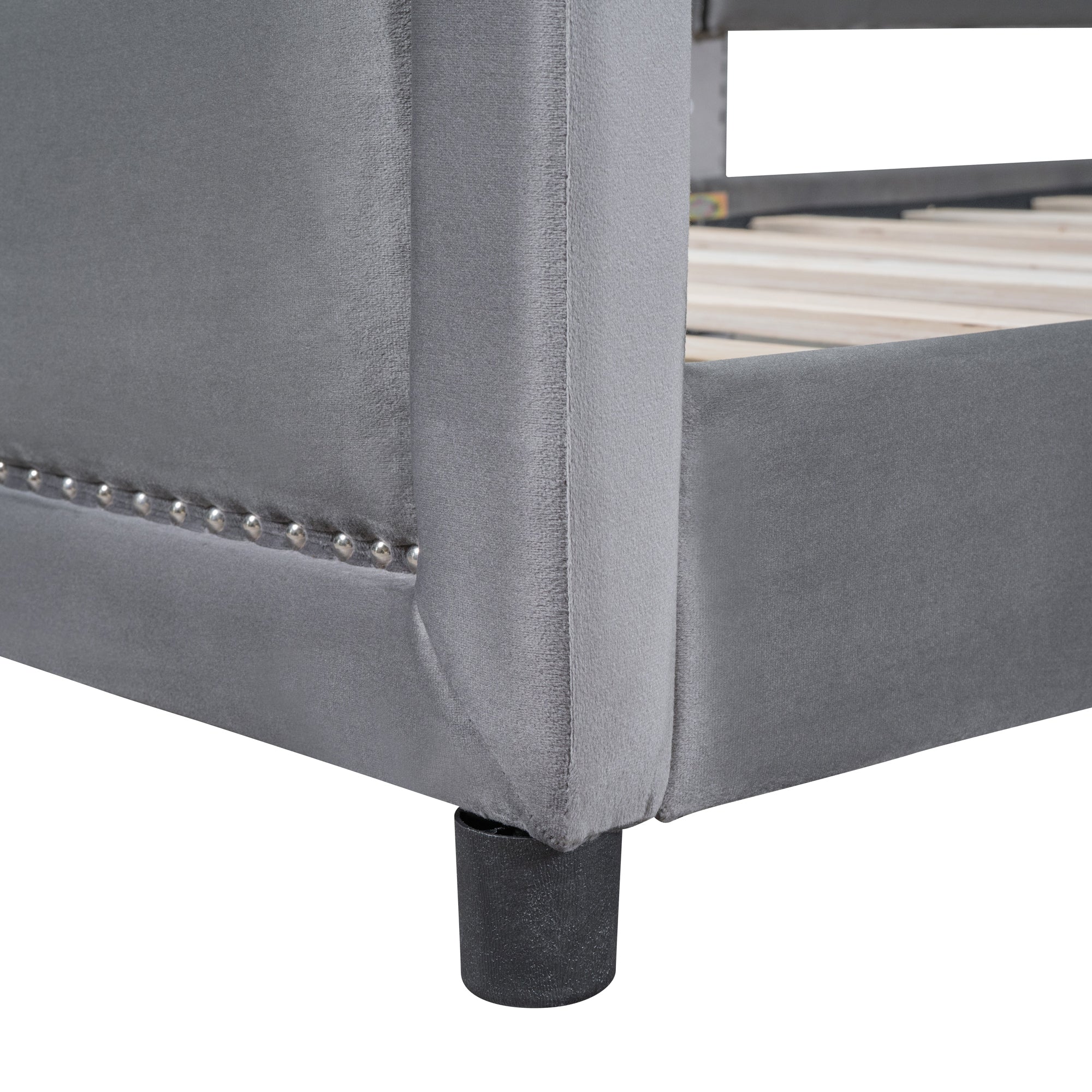 Twin Size Upholstered Daybed with Classic Stripe Shaped  Headboard, Gray - Atlantic Fine Furniture Melbourne FL