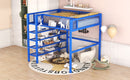 Full Size Metal Loft Bed with 4-Tier Shelves and Storage, Blue