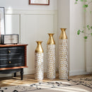 Mother's Day Gift Set Gilded White 3D Relief Flower Metal Vase Set - White / Gold