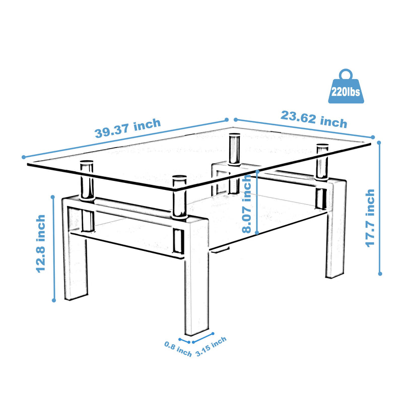 Rectangle Coffee Table, Modern Side Center Tables For Furniture - Clear / Black