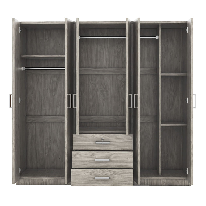 6 Doors Wooden Wardrobe Storage For Bedroom With Big Drawers