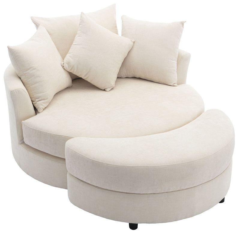 360° Swivel Accent Barrel Chair With Storage Ottoman & 4 Pillows, Modern Chenille Leisure Chair Round Accent For Living Room