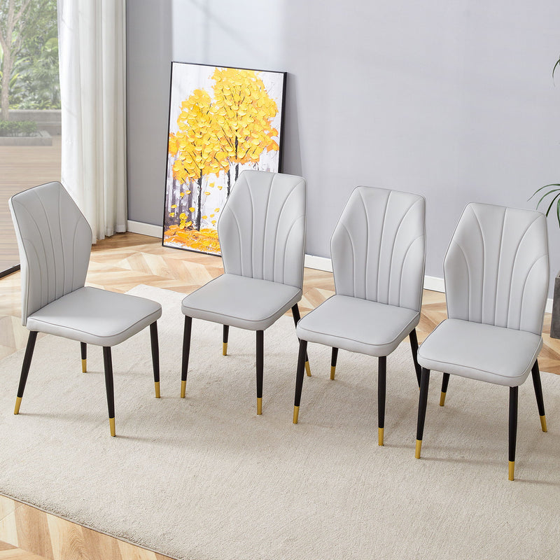 4 Modern Dining Chairs With Stylish Patterned Backrest And Metal Legs