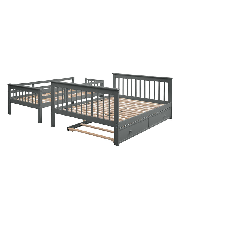 Stairway Twin-Over-Full Bunk Bed with Twin size Trundle, Storage and Guard Rail for Bedroom, Dorm, for Adults, Gray(OLD SKU :LT000119AAE)