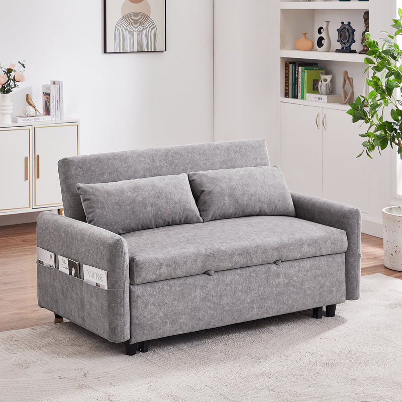 Pull Out Sleep Sofa Bed Loveseats Sofa Couch With Adjsutable Backrest, Storage Pockets, 2 Soft Pillows, USB Ports For Living Room