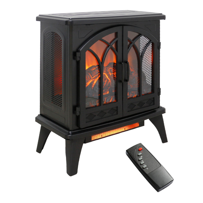 24" 3D Flame Electric Infrared Quartz Fireplace Stove With Remote Control - Antique Black