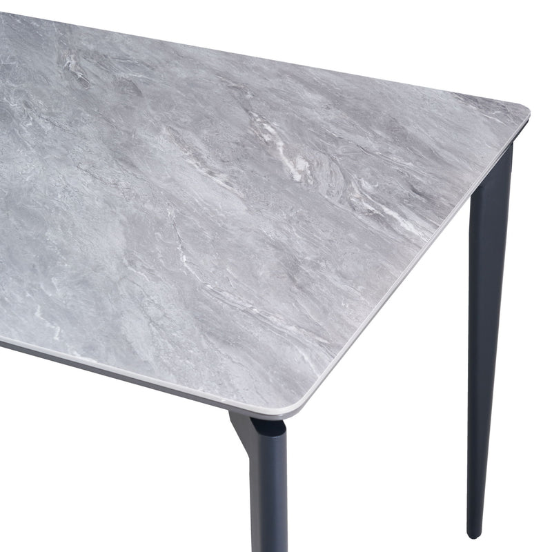 Modern Sintered Stone Dining Table Glossy Rock Surface Family Dining Table For 8 People With Sturdy Metal Legs Contemporary Kitchen Restaurant Furniture - Black / Gray