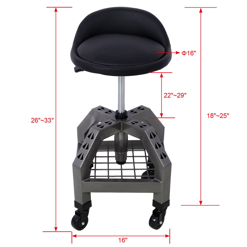 Pneumatic 360 Degree Swivel Stool, Mechanics Rolling Creeper Seat, Heavy Duty Rolling Mechanics Stool, Shop Stool With Casters