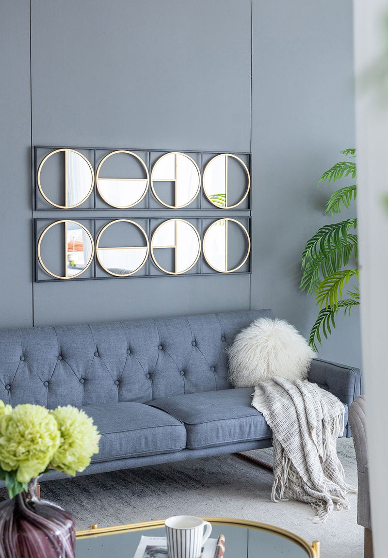 Eclectic Styling Metal Beaded Wall Mirror With Contemporary Design For Bedroom, Liveroom & Entryway