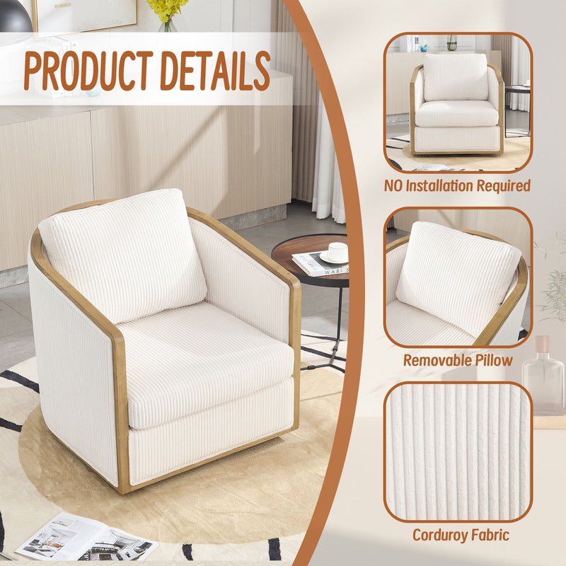 Corduroy Barrel Chair, 360 Degree Swivel
