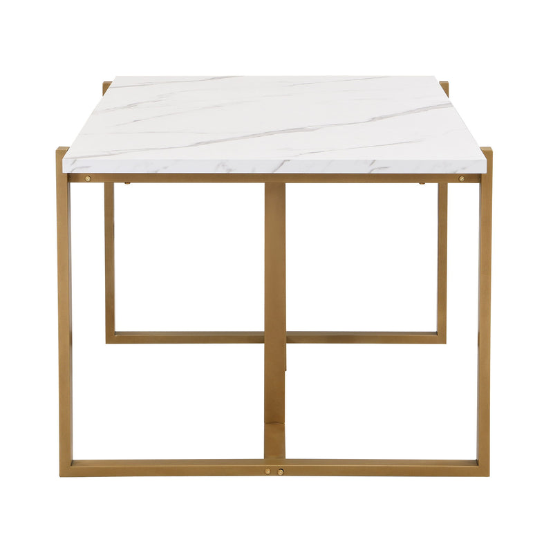 Modern Dining Table Set For 6 Faux Marble Kitchen Table Set With 6 Upholstered Dining Chairs, 7 Piece - White / Golden