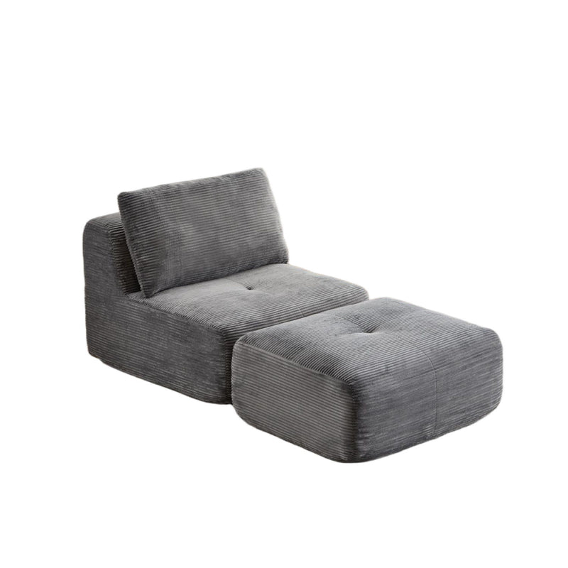 Compressed Sofa, Single Chaise Longue, Movable Ottoman For Living Room - Gray