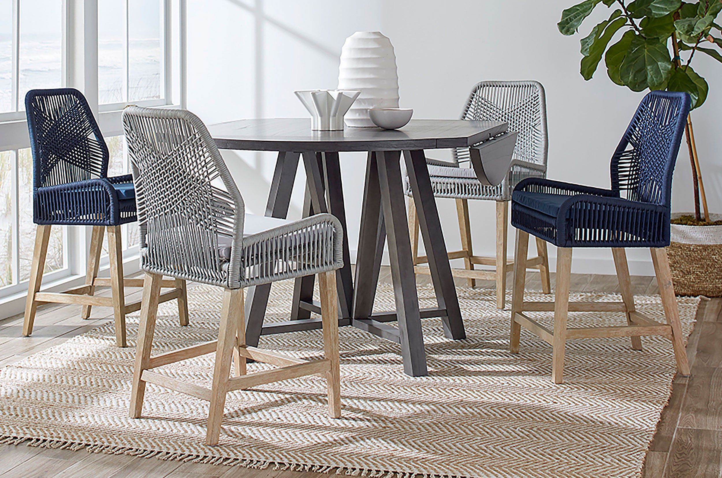 Nakia Woven Rope Counter Chair with Cushion Navy (Set of 2) — view 14