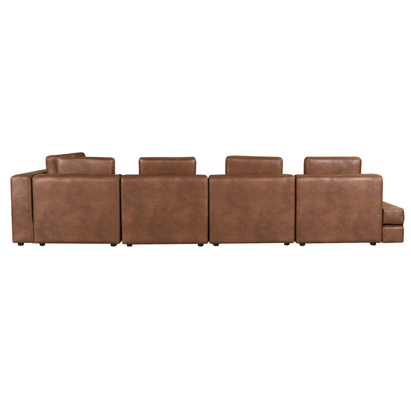 112.7" Modular Sectional Sofa Corner Sofa Chaise Lounge with Movable Ottoman for Living Room, Brown