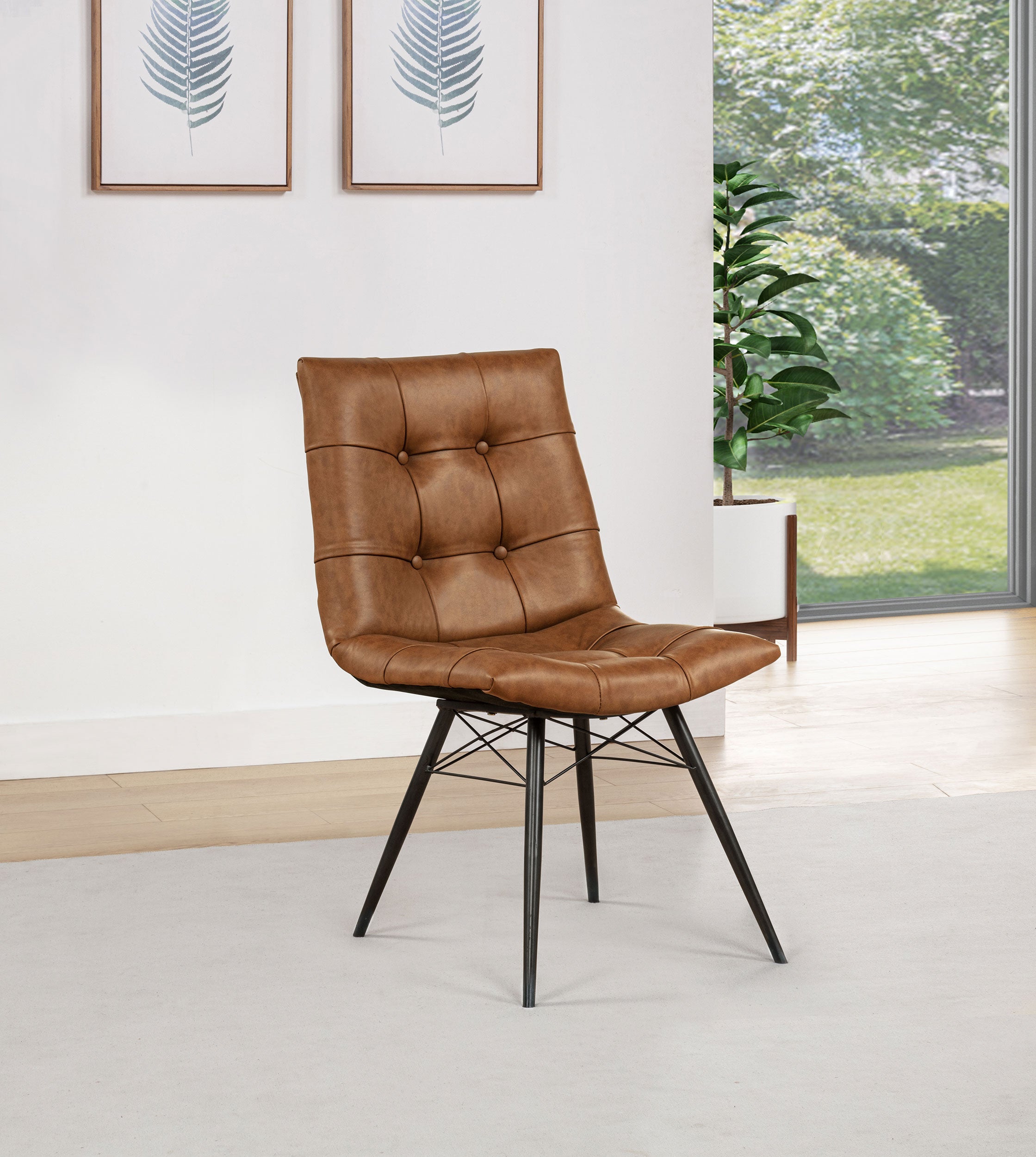Aiken Faux Leather Upholstered Dining Side Chair Saddle Brown (Set of 4) — view 3