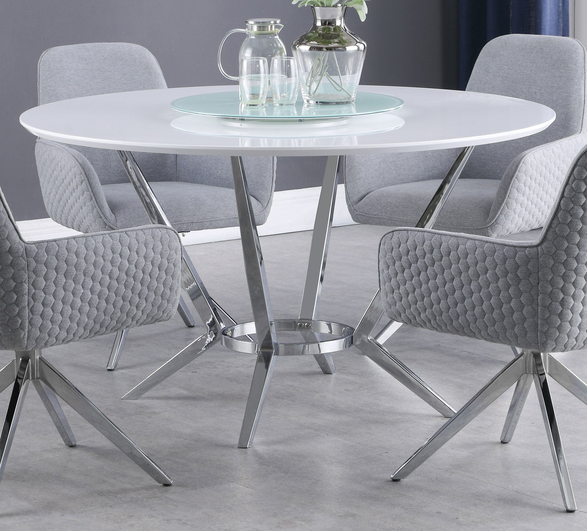 Abby Round 54-inch Lazy Susan Dining Table White High Gloss — view 2