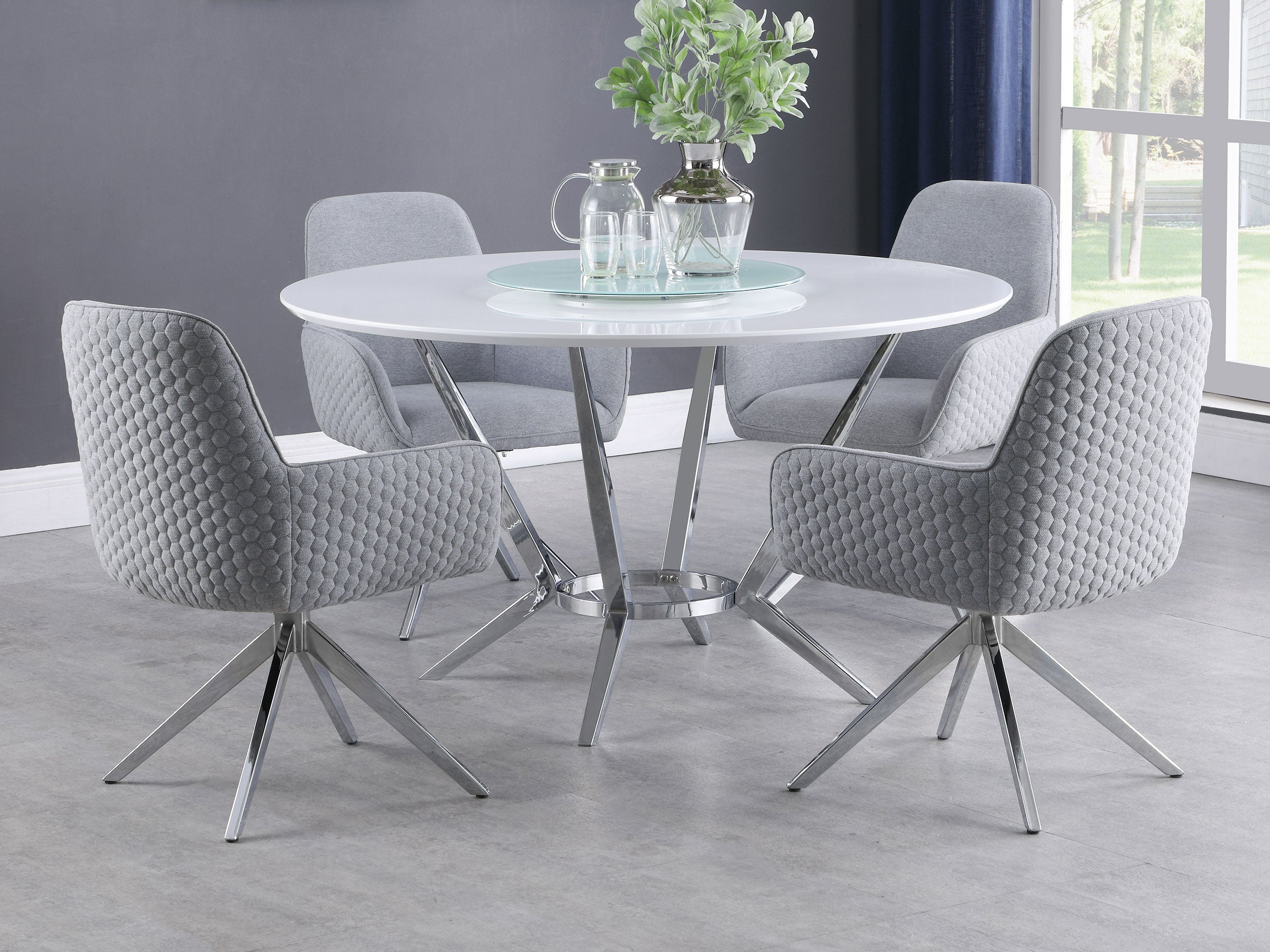 Abby Round 54-inch Lazy Susan Dining Table White High Gloss — view 5