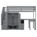 Loft Bed With Stairs, Bookshelf, Drawers, Desk & Wardrobe, Space Saving Multifunctional Furniture