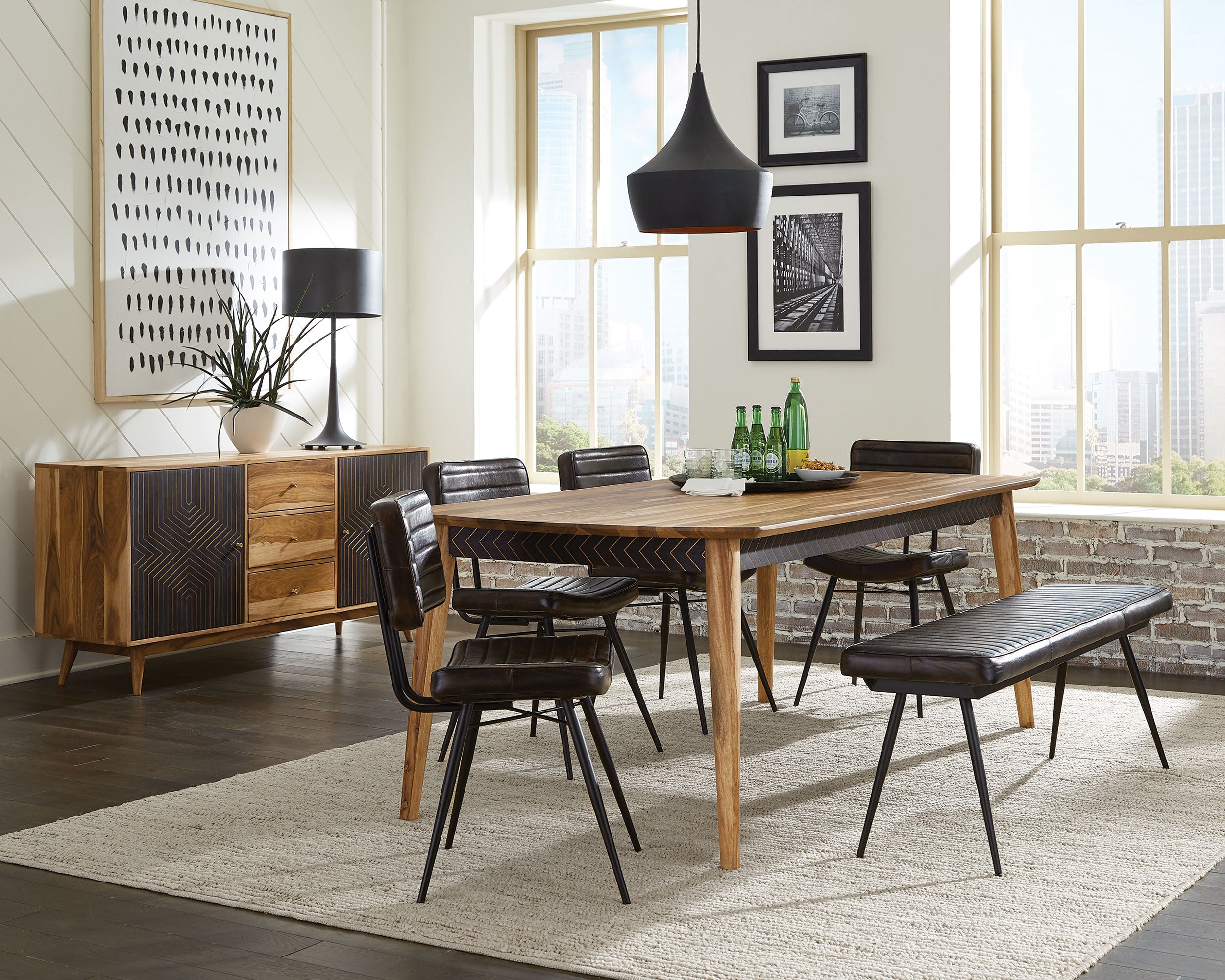 Misty Leather Upholstered Dining Bench Antique Espresso — view 7