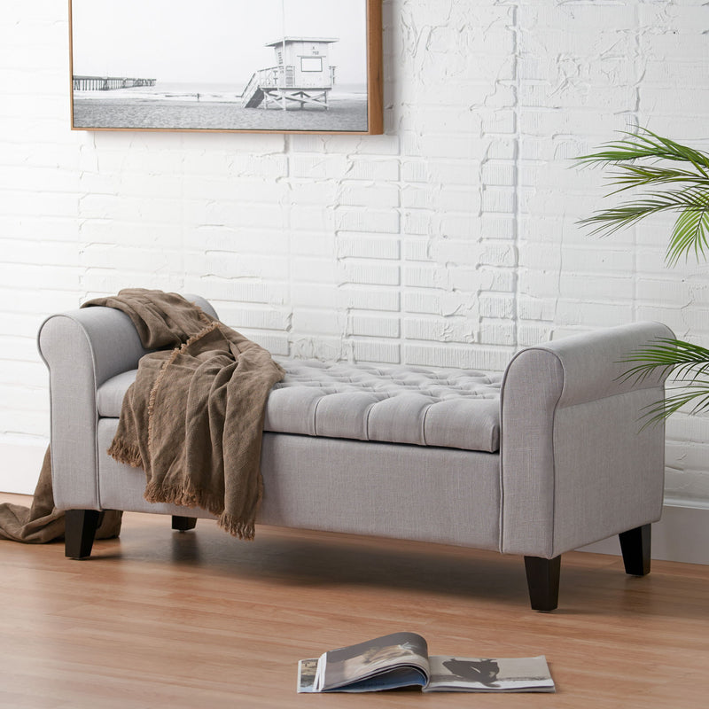 Hayes - Contemporary Armed Storage Bench With Button Tufting And Rolled Arms