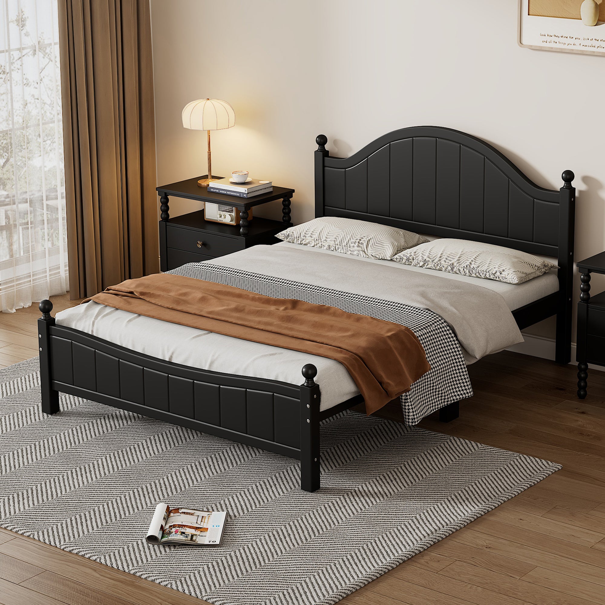 Traditional Concise Style Black Solid Wood Platform Bed, No Need Box Spring, Queen - Atlantic Fine Furniture Melbourne FL