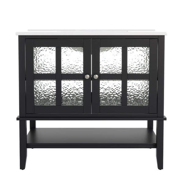 Bathroom Vanity With Ceramic Sink, Adjustable & Open Shelf