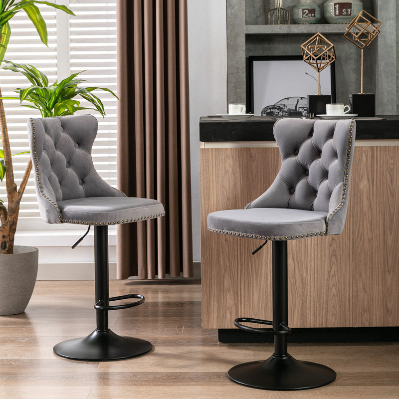 Swivel Velvet Barstools Adjusatble Seat Height, Modern Upholstered Bar Stools With Backs Comfortable Tufted For Home Pub And Kitchen Island (Set of 2)