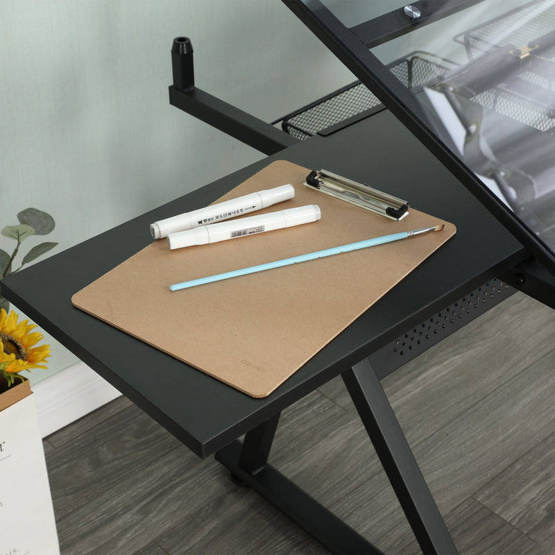 Adjustable Tempered Glass Drafting Printing Table With Chair