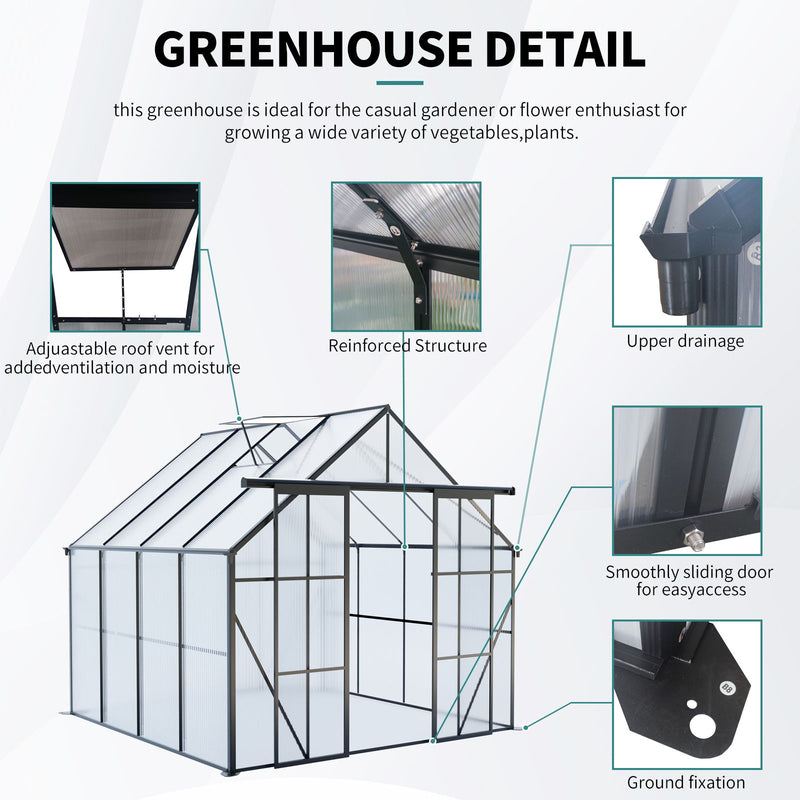 Double Door Polycarbonate Greenhouse Raised Base And Anchor Aluminum Heavy Duty Walk In Greenhouses For Outdoor Backyard In All Season