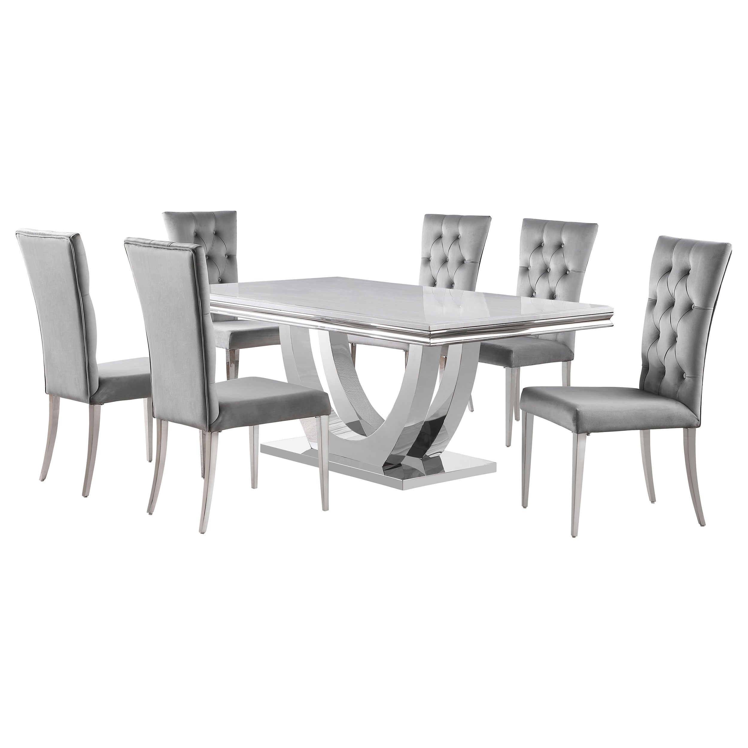 Kerwin 7-piece Rectangular Dining Table Set Grey and Chrome — view 2