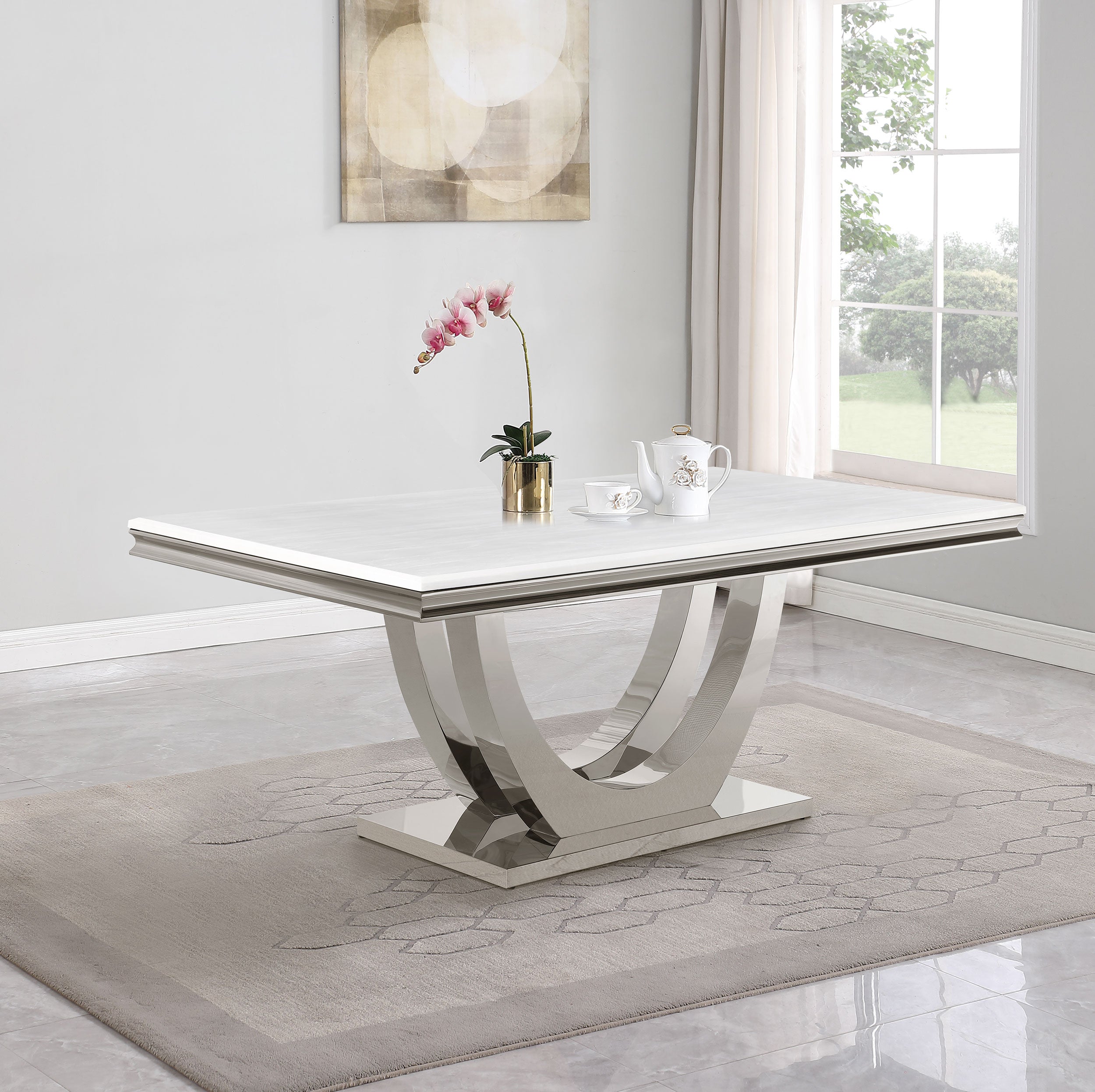 Kerwin Rectangular 71-inch Stone Top Dining Table White — view 2