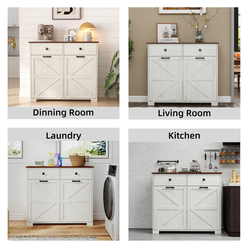Double Tilt Out Trash Cabinet With Hideaway Drawer And Barn Door Style