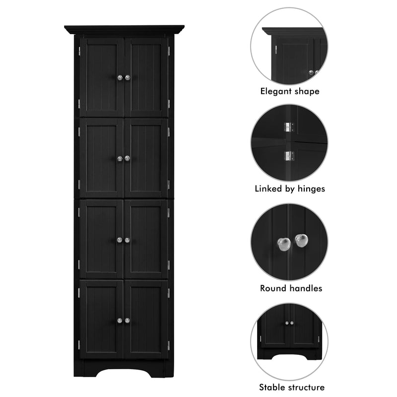 Tall Storage Cabinet With Doors And 4 Shelves For Living Room, Kitchen, Office, Bedroom, Bathroom, Modern