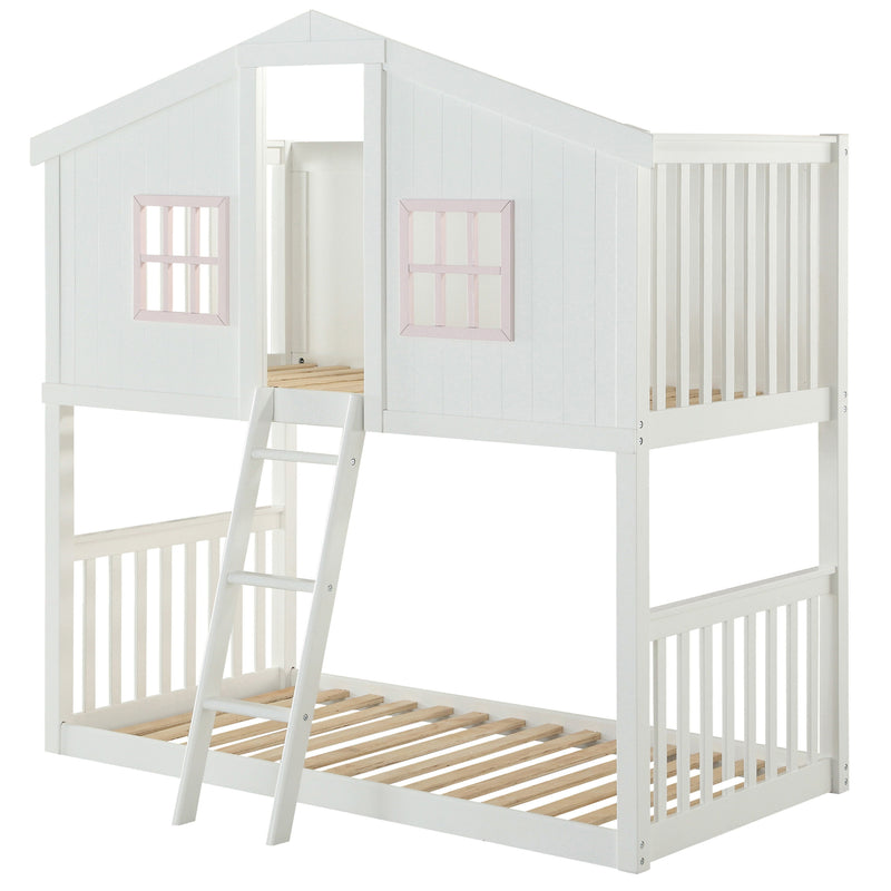 Rohan - Twin / Twin Bunk Bed - Pink / White