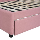 Full Size Upholstered Daybed with Trundle Sofa Bed Frame No Box Spring Needed, Linen Fabric(Pink)