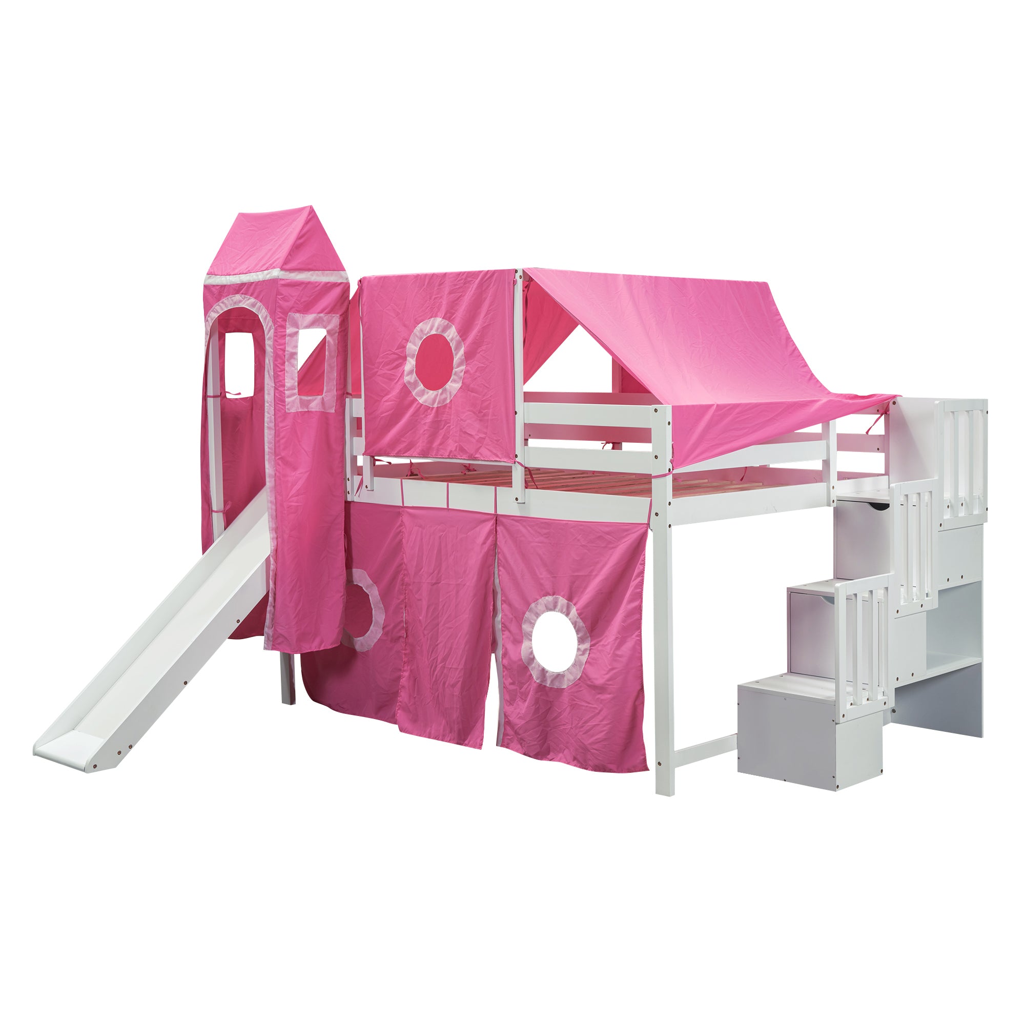 Full Size Loft Bed with Tent and Tower - Pink - Atlantic Fine Furniture Melbourne FL