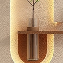 Adjustable 3 Color LED Sandstone Wall Decor With Simulated Plants, Glass Vase & Rabbit Statue - Light Coffee