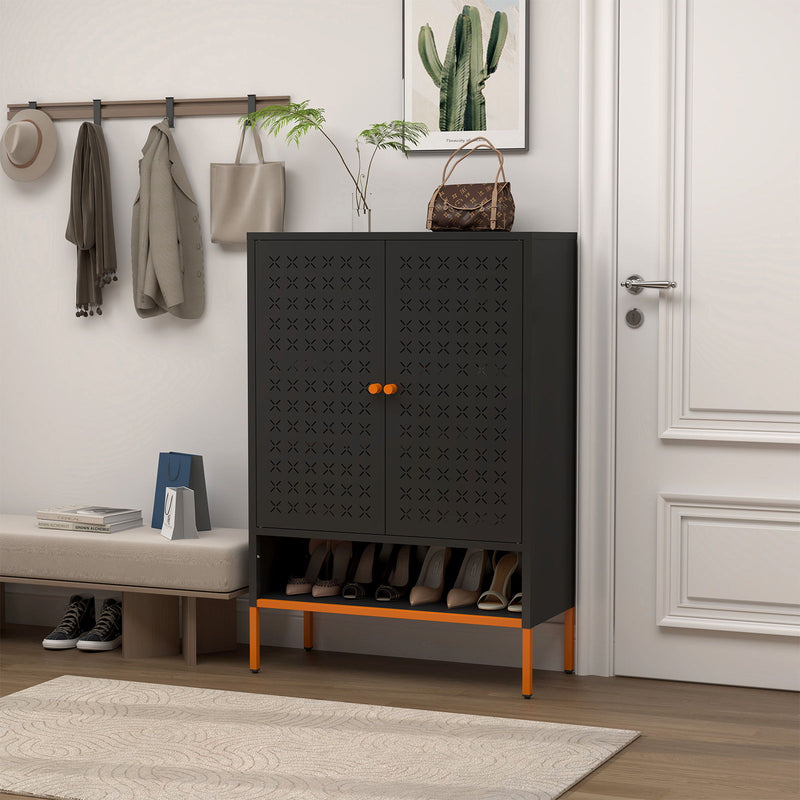 Gjg Hua - Shoe Cabinet With Ergonomic Steel Handle And Breathable Butterfly Door - Black
