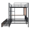 Triple Bunk Bed With Drawers, Multi-Functional Frame With Desks And Shelves In The Middle