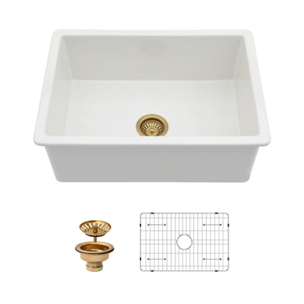 Undermount Single Bowl Ceramic Kitchen Sink, Dual Mount