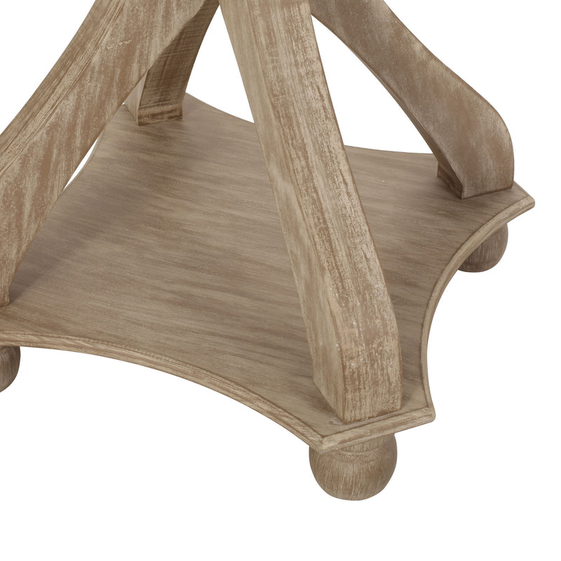 Rustic French Country Accent Table With Hourglass Firwood Base And Lipped Top