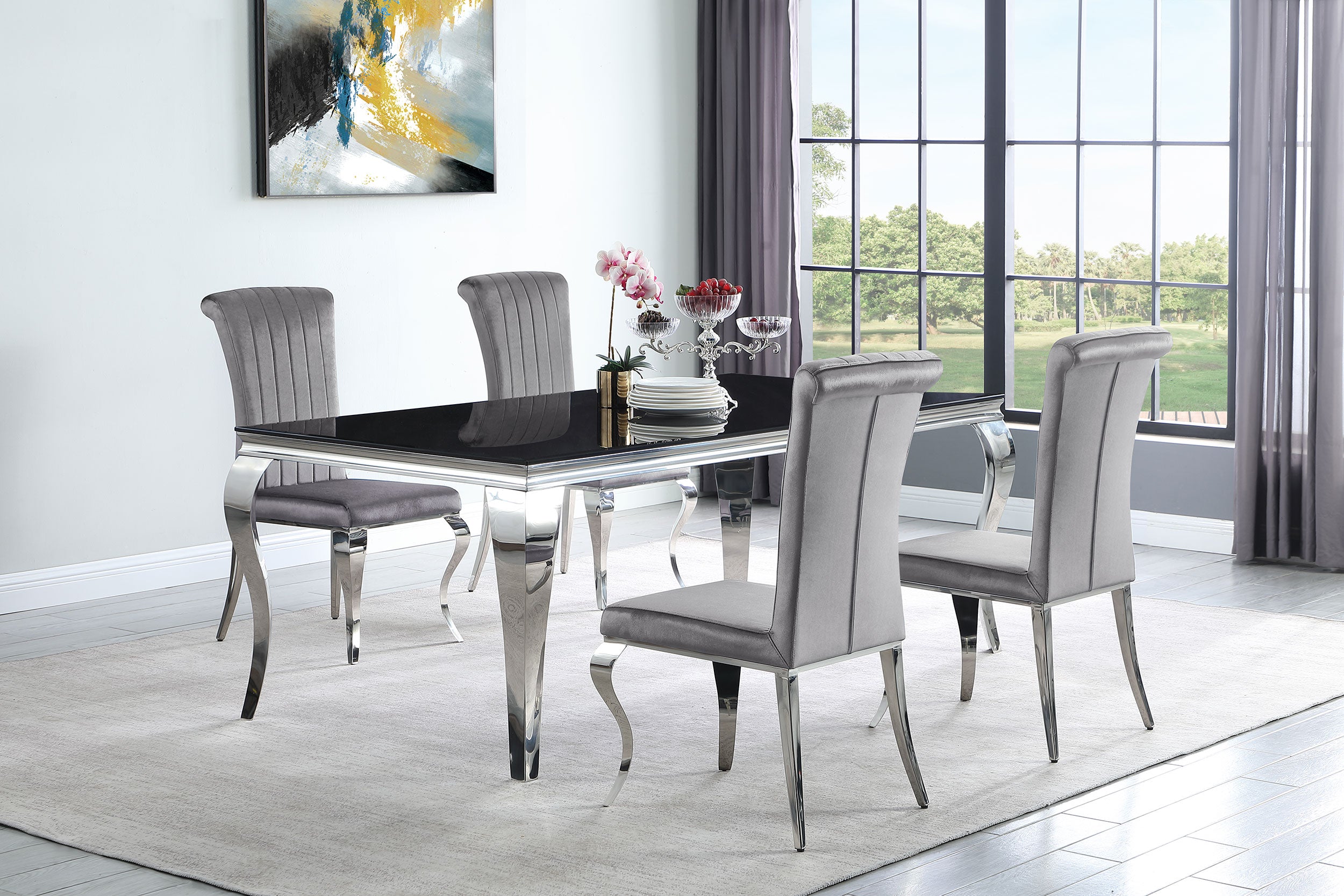 Carone Rectangular 81-inch Glass Top Dining Table Black — view 7