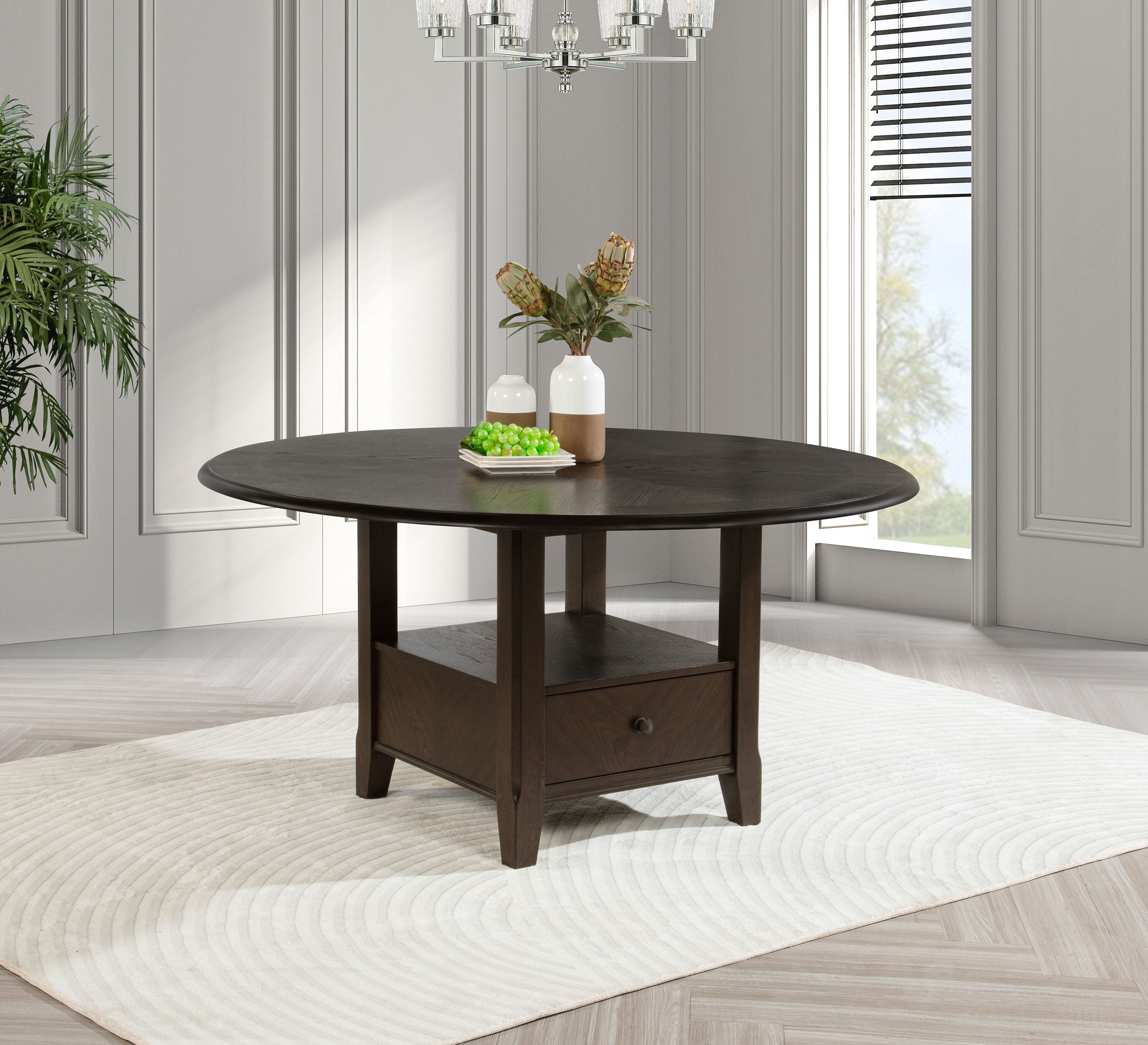 Twyla 60-inch Round Dining Table with Drawer Dark Cocoa — view 2