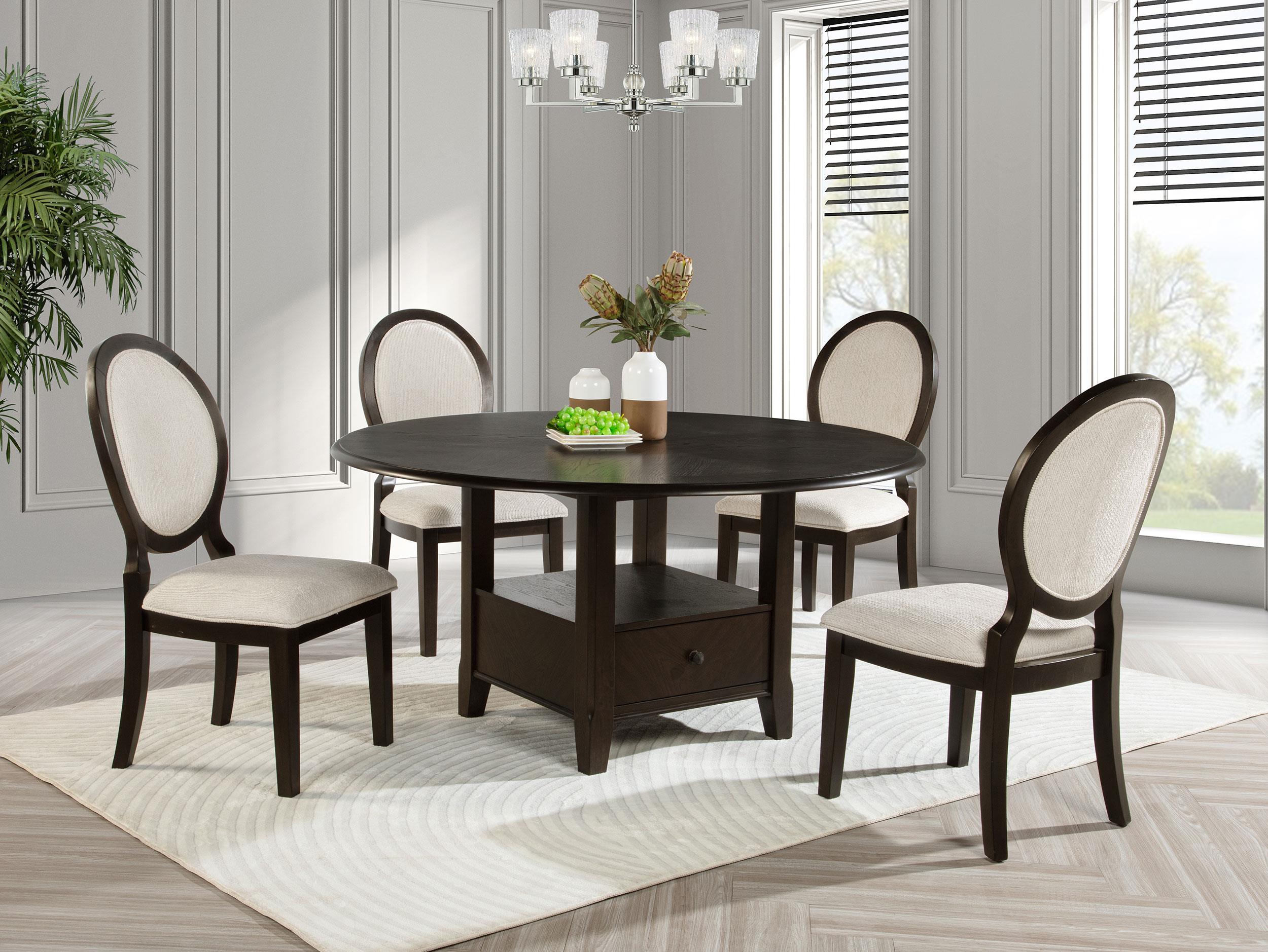 Twyla 5-piece 60-inch Round Wood Dining Table Set Dark Cocoa — view 15