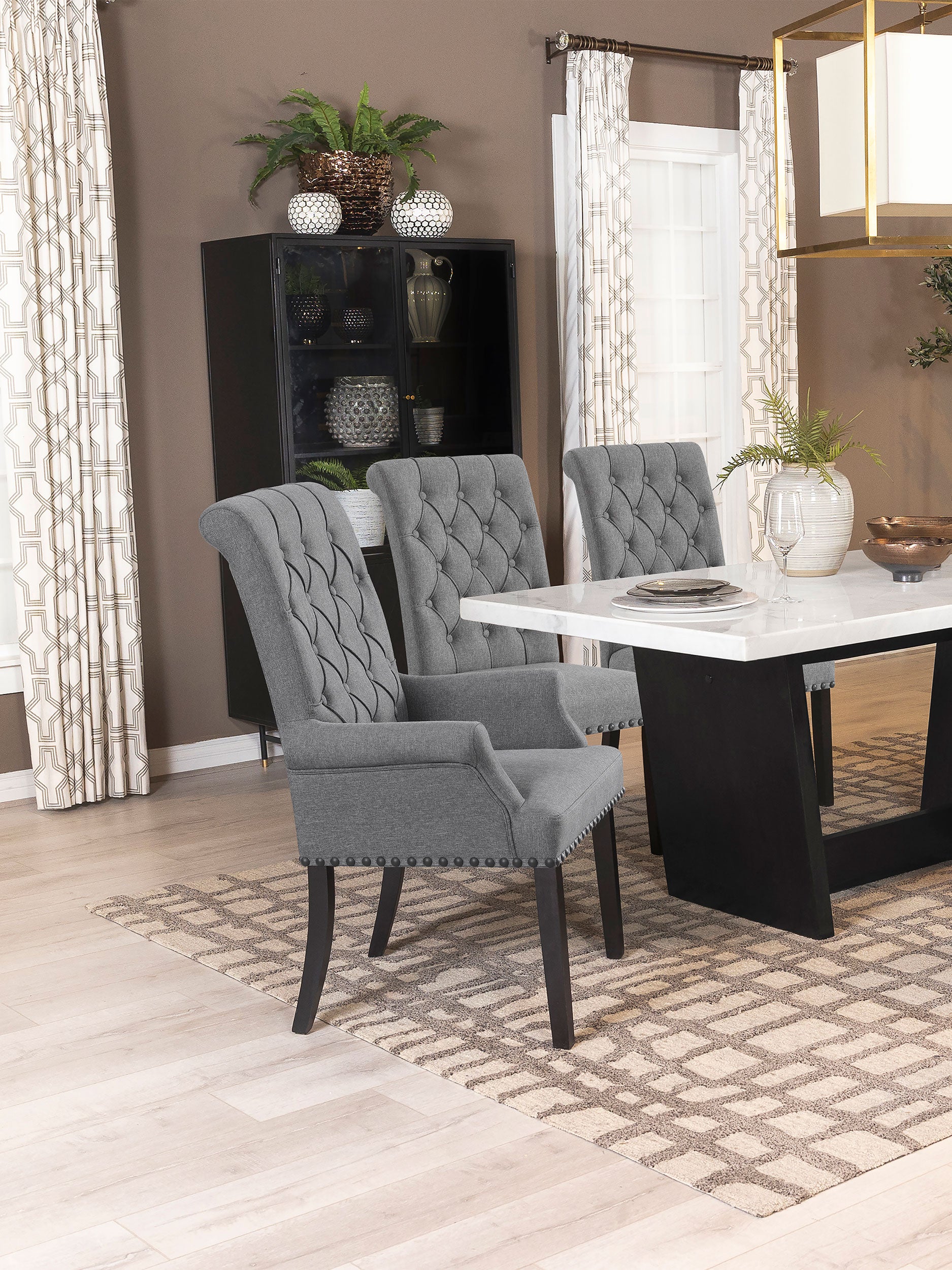 Alana Fabric Upholstered Dining Arm Chair Grey — view 2