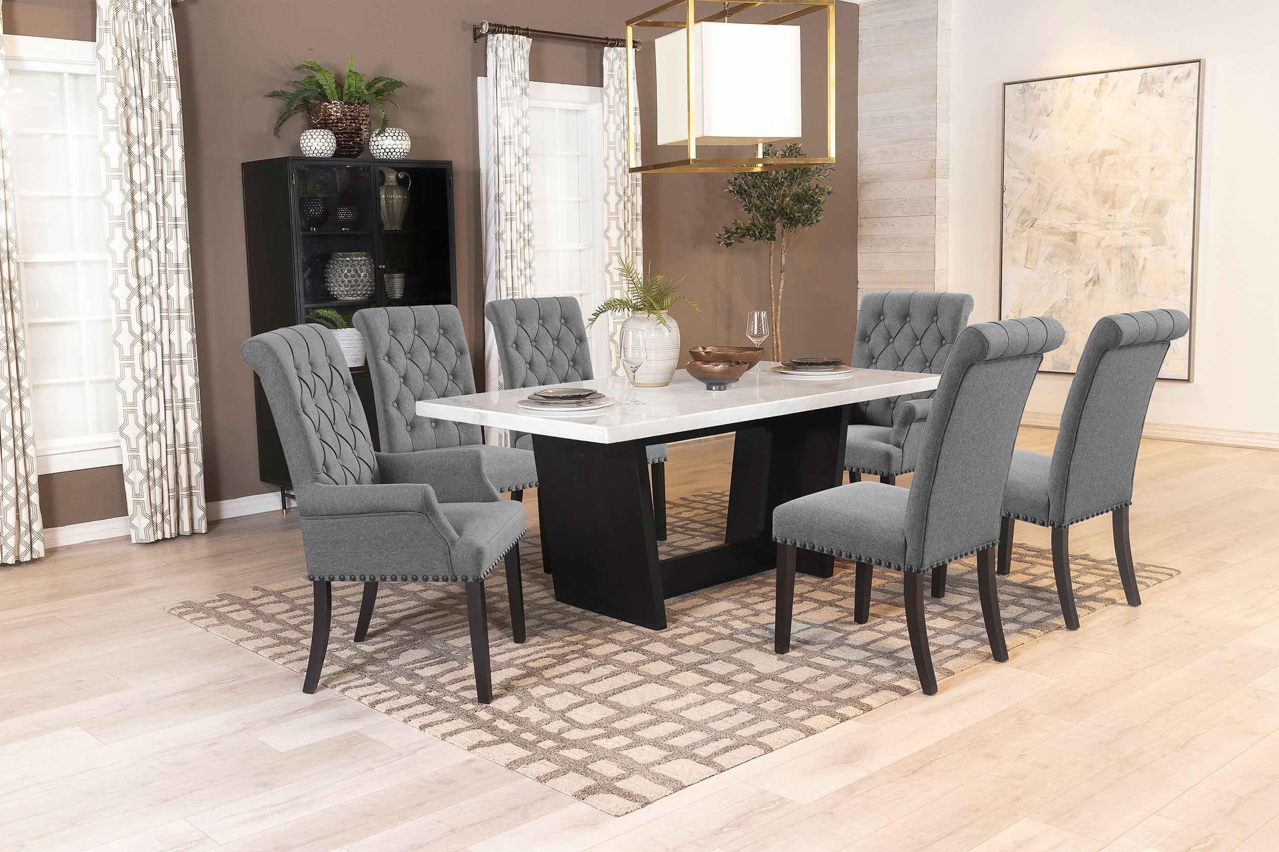 Alana Fabric Upholstered Dining Arm Chair Grey — view 13
